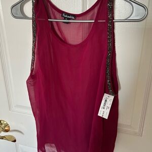 Women's Sleeveless Embellished Sheer Tank - Raspberry